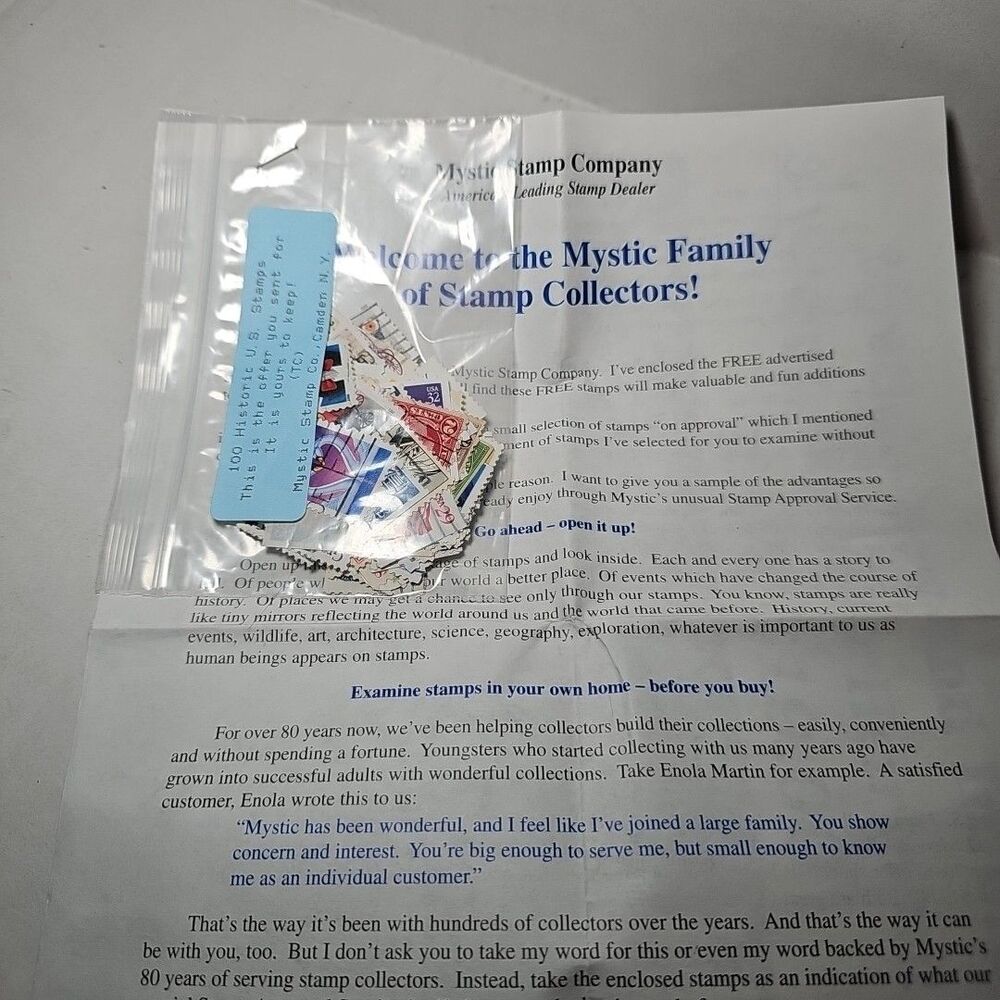 Unopened 100 Historic US Stamps Mystic Stamp Co
